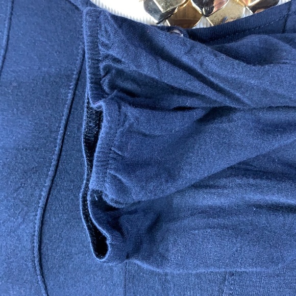 Navy 3/4 Sleeve Scoop Neck Pleated Front Dress - Picture 7 of 7